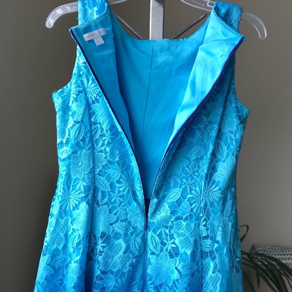 New York & Company Dress 6 Sleeveless Lace Overlay Blue/Dark Blue - Picture 4 of 7